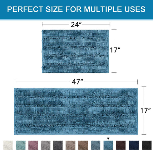 H.VERSAILTEX 2 Piece Bathroom Set - Super Absorbent Chenille Striped Bath Mats - Non Skid Machine Wash Dry Rugs