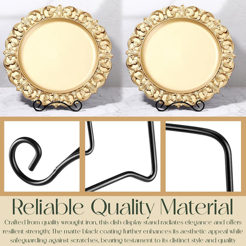 2 Pcs Wrought Iron Plate Stands for Display, Small Easel Stand Black Decorative Bowl Holder for Tabletop