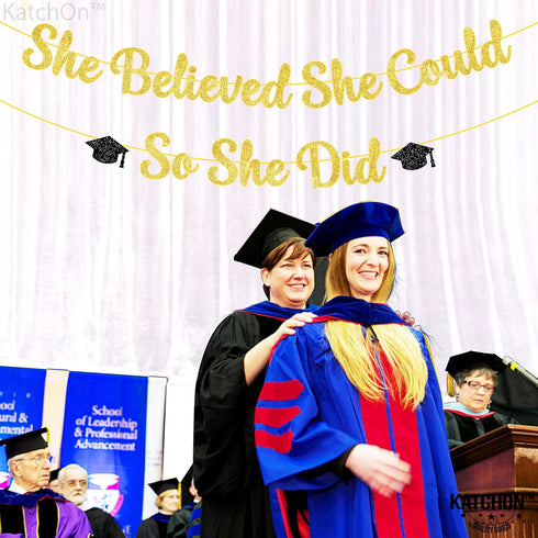 KatchOn Gold and Black She Believed She Could So She Did Banner - 10 Feet Glitter Graduation Decorations 2025