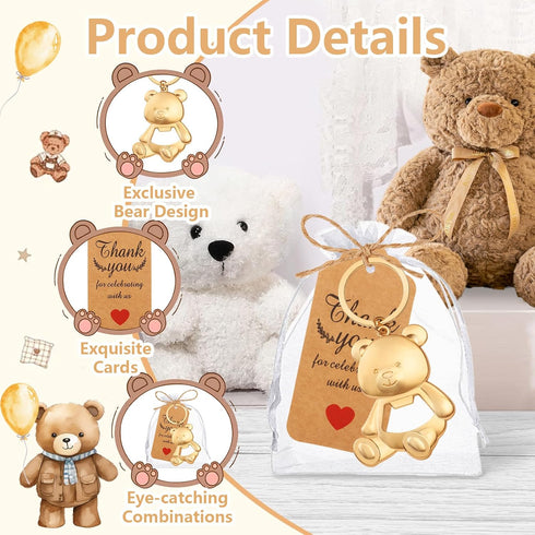 50PCS Bear Bottle Openers Keychain Baby Shower Party Favors Bottle Opener Bears for Theme Party Birthday Return Favors