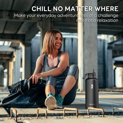 Insulated Water Bottle 87 oz with Straw, Coolflask 2/3 Gallon Stainless Steel Metal, 3 Lids Large Water Jug for Sports