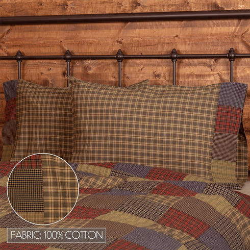 VHC Brands Set of 2 Rustic Bedding Ridge Cotton Patchwork Plaid Standard Pillow Cases, Cedar Green