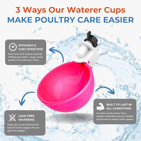 8 Pack) Lil'Clucker - Large Automatic Chicken Waterer Cups Suitable for Ducks, Geese, Turkeys, and Bunny Rabbit - Water