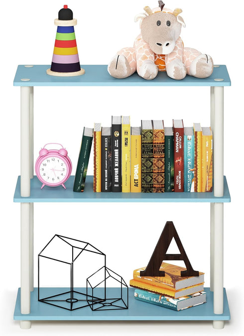 Furinno Turn-N-Tube 3-Tier Compact Shelf Display Rack, Light Blue/White