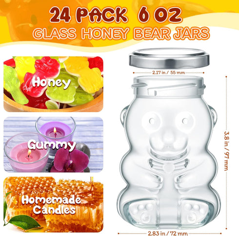 24 Pack 4 oz Patelai Glass Bear Shaped Honey Jars with Lids Reusable Small Tilted Bear Glass Bottles Containers