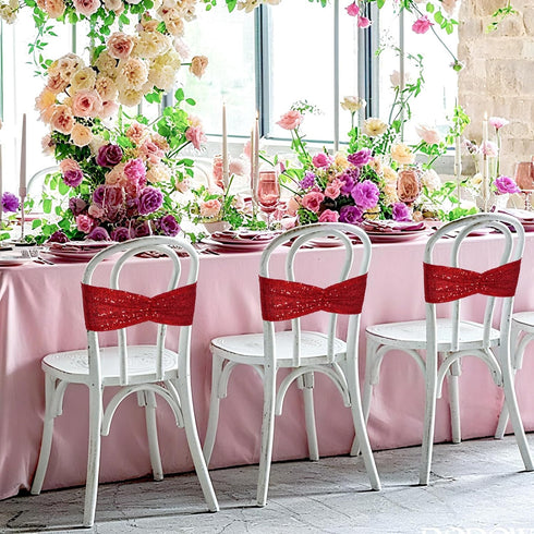 Poise3EHome Red Sequin Chair Sashes, Folding Chair Covers Bow for Wedding Party Reception Decorations, 10 PCS