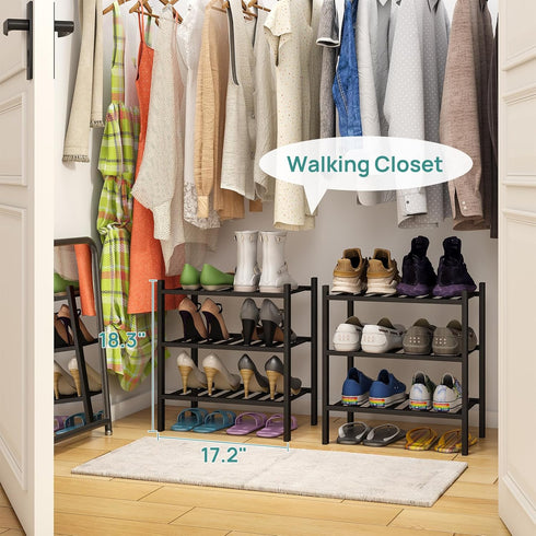 Entryway,3-Tier Closet, viewcare Small Shoe Rack for Black Bamboo Shoe Organizer for Hallway Free Standing Shoe Racks