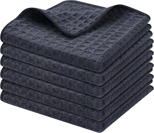 Homaxy Premium Microfiber Waffle Weave Kitchen Dish Cloths, 12 x 12 Inch Ultra Absorbent - 6 Pack Dark Grey