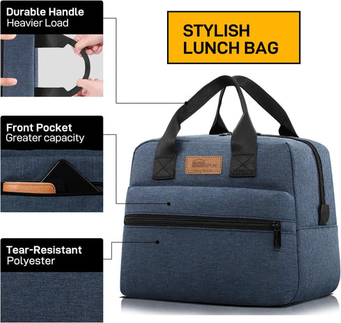 HOMESPON Insulated Lunch Bag - Cooler Lunch Tote for Work, Picnic, for Women and Men (Navy)