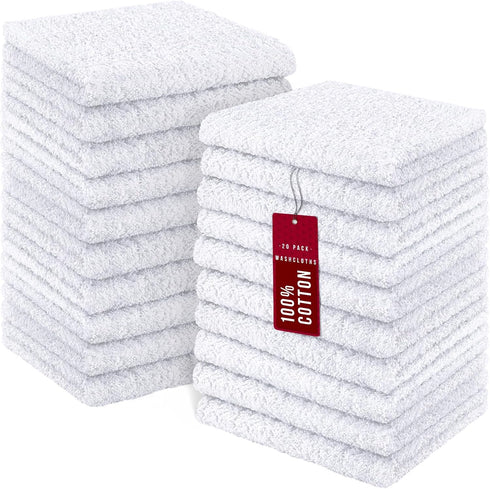 DecorRack 20 Pack 100% Cotton Wash Cloth, Luxurious Soft, 12 x 12