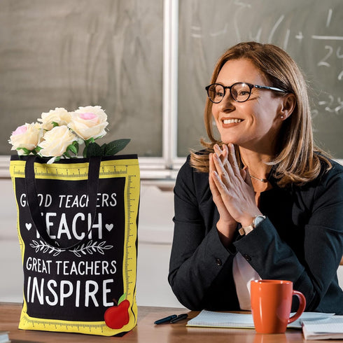 Paterr Teacher Appreciation Gifts Bag Bulk for Women Teacher Canvas Tote Bags End of Year Gift Pencil Crayon Marble