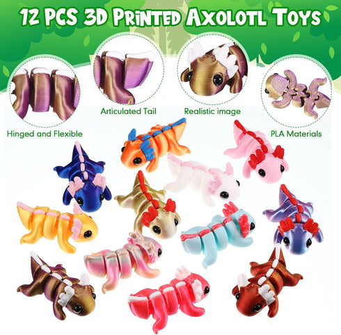Honoson 12 3D 3D Display(5-7cm,Axolotl) Pcs Printed Animal Fidget Mini Animal Flexible Cute Articulated Small Stress