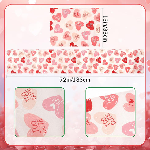 QIHOMPIB Runner(13x72 Inch) Valentine Table Red Pink Love Heart Pattern Coffee Table Decor Valentines Day Home Kitchen