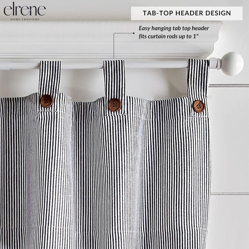 Elrene Home Fashions Tucker Ticking Stripe Window Valance for Kitchen or Bathroom, 60" x 15", Black