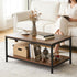 2-Tier SUPER DEAL Industrial Coffee Table with Storage Shelf for Small Apartment Living Room, Rectangle Wood and Stable