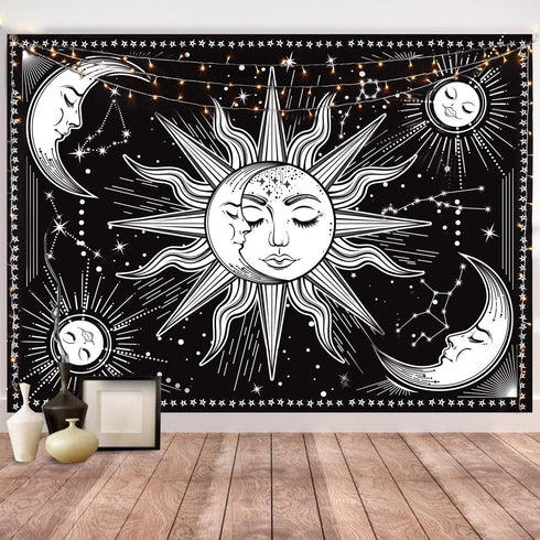 Black and White Wall Tapestry - Aesthetic Moon Tapestry for Bedroom, Living Room, Dorm Decor (59.1x59.1 Inches)