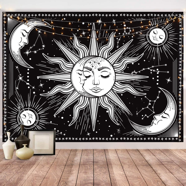Black and White Wall Tapestry - Aesthetic Moon Tapestry for Bedroom, Living Room, Dorm Decor (59.1x59.1 Inches)