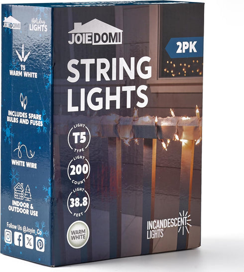 Indoor,200(2x100) Light,43FT Joiedomi Christmas String Lights Mini Warm Fairy Lighting Decor for Patio Dorm Classroom