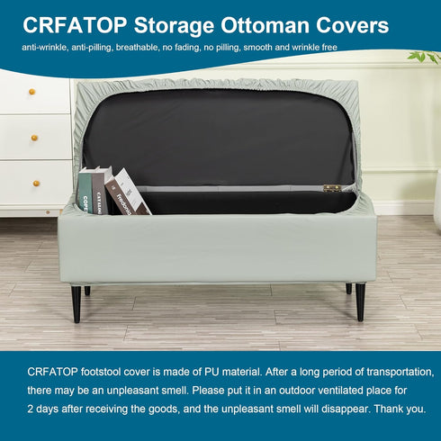 CRFATOP Waterproof PU Ottoman Stool Cover Stretch Folding Storage Footstool Bench Slipcovers Upholstered Foot Chest