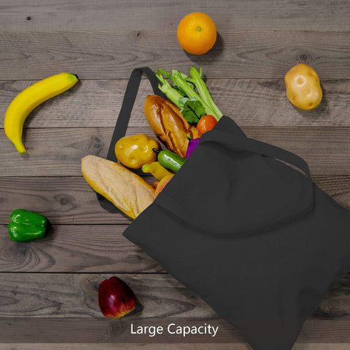 TOPDesign 5-Pack Economical Black Cotton Tote Bag - 16"x15" Lightweight Reusable Grocery Shopping Bags