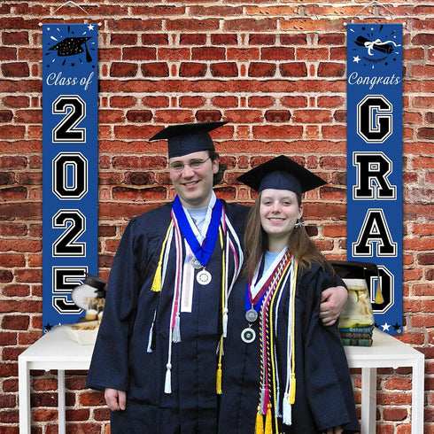 DAZONGE Blue Graduation Decorations 2025, Congrats Grad Porch Banner for Graduation Party Decorations