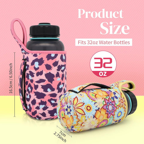 AJLTPA 2Pack 32 Oz Reusable Neoprene Insulator Water bottle Carrier holder Sleeves with Handle for Wide Mouth Sport