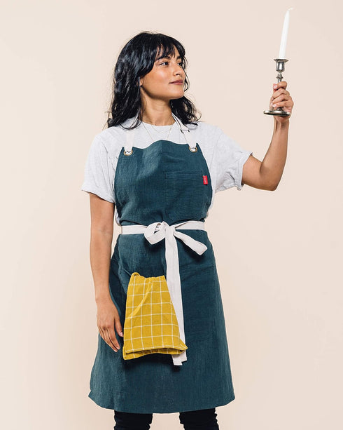 Adjustable Linen Kitchen Apron for Men and Women - Spruce Color