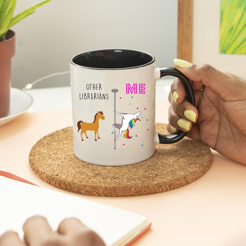 YouNique Designs Librarian Coffee Mug, 11 Ounces Unicorn Mug, Library Gifts, Retirement Mugs, Black Handle