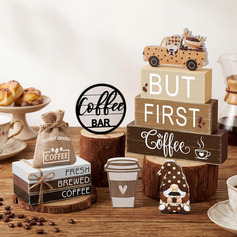 Vercraft 11 Pcs Coffee Bars Table Decorations Coffee Tiered Tray Decor Farmhouse Table Centerpiece Wooden Books Home