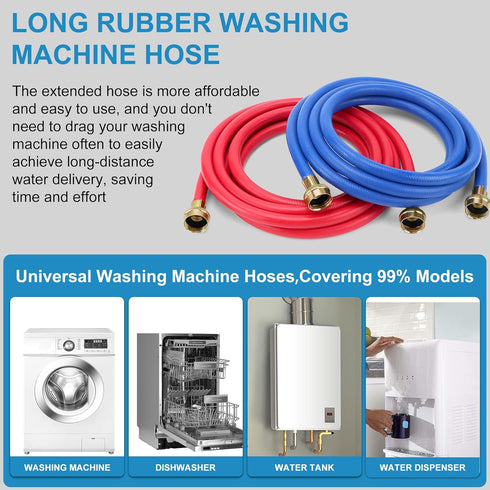 12FT Rubber Washing Machine Hoses, 3/4 Connection Supply Lines for Hot and Cold Water, 2 Packs by MIFLUS