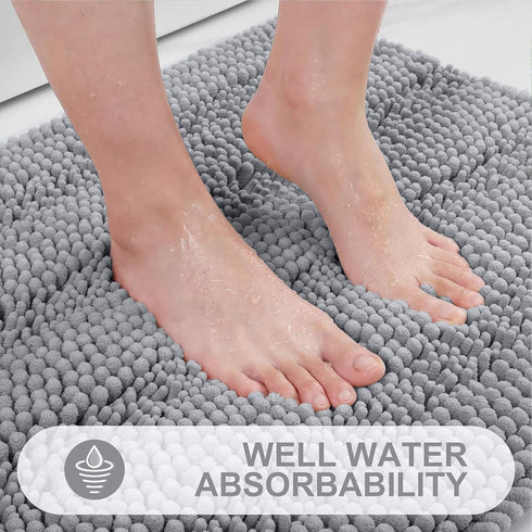Grandaily Chenille Striped Bathroom Rugs 30x20 - Extra Thick Absorbent Non-Slip Plush Bath Mats, Grey