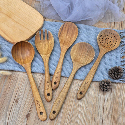 Wooden Cooking Utensils Set, 10 Pack Wooden Spoons and Spatula for Kitchen