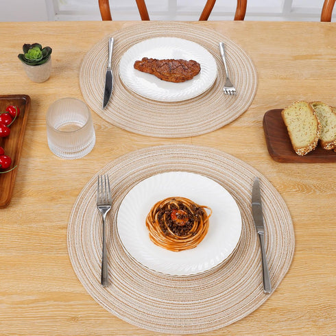 SHACOS 15 Inch Round Braided Placemats, Set of 6, Non-Slip Heat Resistant, Beige