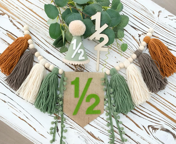 Half Birthday Decorations Baby Boy,Sage Green 6 Months High Chair Banner With