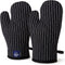 Encasa Homes Long Oven Mitts, 12" Heat Resistant Gloves (2 pc Set) for Kitchen Cooking & Baking - Butcher Stripes Black