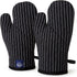 Encasa Homes Long Oven Mitts, 12" Heat Resistant Gloves (2 pc Set) for Kitchen Cooking & Baking - Butcher Stripes Black