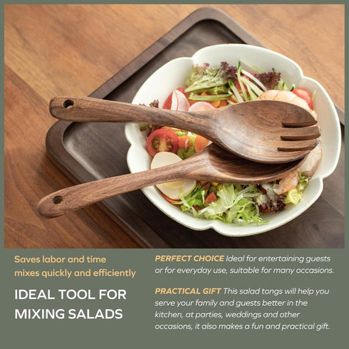 Muso Wood Acacia Salad Servers, 10-inch Set of 2 (Acacia Salad Servers)