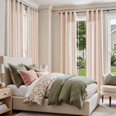 jinchan Grommet 2 63 inch Colorful Linen Curtains for Nursery Living Room Multi Red on Beige Striped Curtains