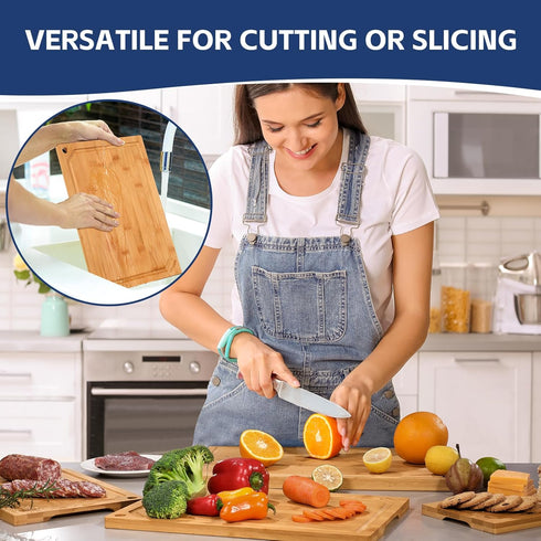 Hiware Wood Cutting Boards for Kitchen - Heavy Duty Bamboo Cutting Board Set for Meat, Vegetables, Set of 3