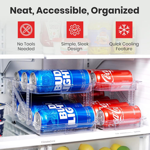 Oizeir 2-Pack Expandable Soda Can Dispenser For Fridge - - Clear Transparent Soda Can Organizer For Refrigerator