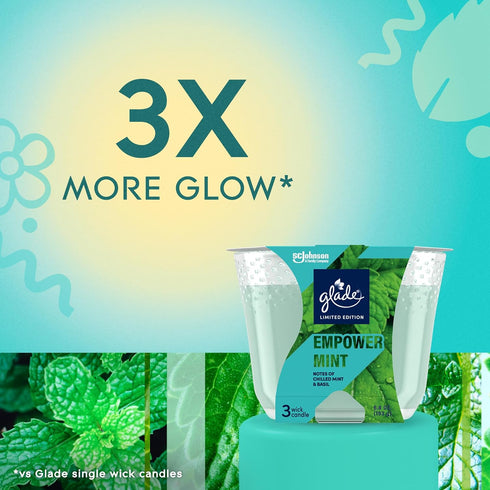 Glade Candle Empower Mint Fragrance Candle, 3-Wick Air Freshener Candle, 6.8 Oz, 3 Count