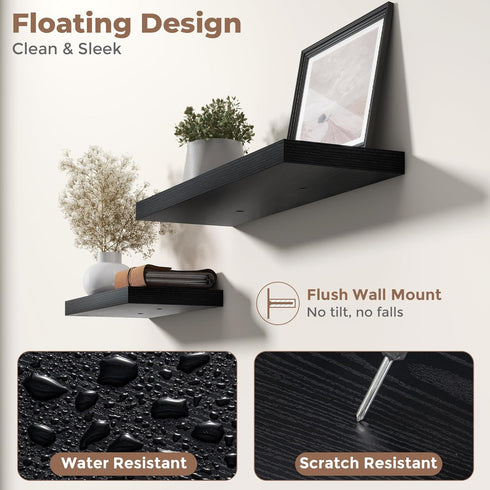 16 Inch Set 2, 8"D Floating Shelves for Wall of Wood Grain Bathroom Shelves with Invisible Brackets, Easy Install
