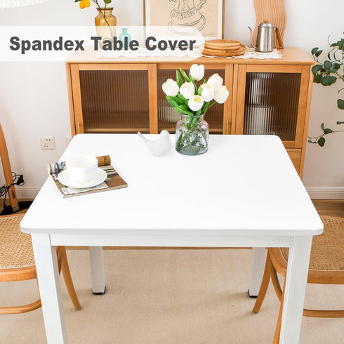 34x34 Inch eeivs White Square Fitted Tablecloth Spandex Stretchable End Tables Cover with Elastic Edge Table Cloth Card