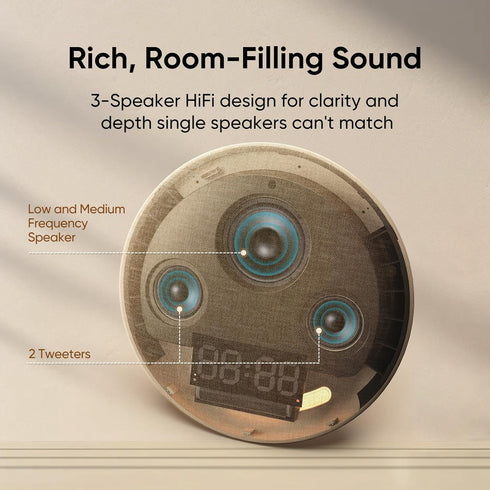 HOUSBAY Alarm Clock Sound Machine with Bluetooth Speaker - Room-Filling Sound, White Noise for Sleeping & Adult, Gentle