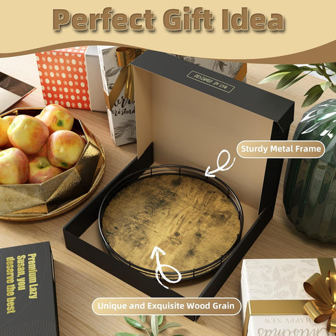 Farmhouse 10" Lazy Susan Turntable Organizer, Round Wooden Storage for Table Top, Kitchen, Bathroom Vanity Tray