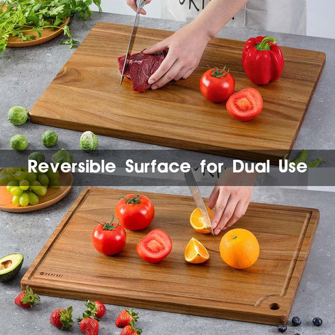 20 14 Inch Extra Large Acacia Wood Cutting Board x - Caperci Better Kitchen Chopping Board with Juice Groove & Handle