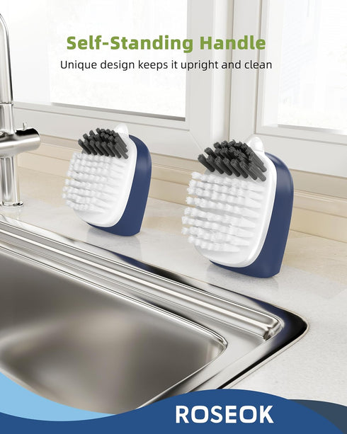 2 Pack ROSEOK Potato Scrubber and Veggie Brush, Self-Standing Kitchen Brush for Fruit and Vegetable Cleaning, Navy