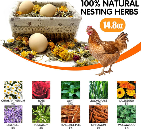 CLOCAL 14.8 Oz 10 Nesting Herbs for Chicken Coop - Natural Dried Herbs for Chicken Coop Accessories, Hens Accessories