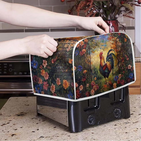 Rooster Flower Toaster Cover, 2 Slice, Brown Washable Dustproof Bread Maker Protector, Kitchen Appliance Gift for Mom