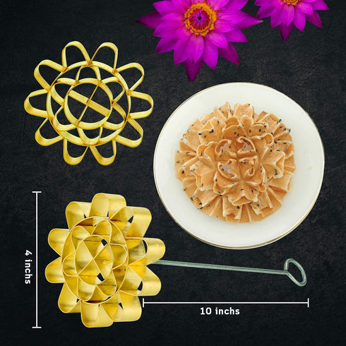 Dok Jok Brass Mold Thai Dessert Maker, Large Rosette Lotus Flower Cookie Mold with Handle, 4.13 Inch Diameter